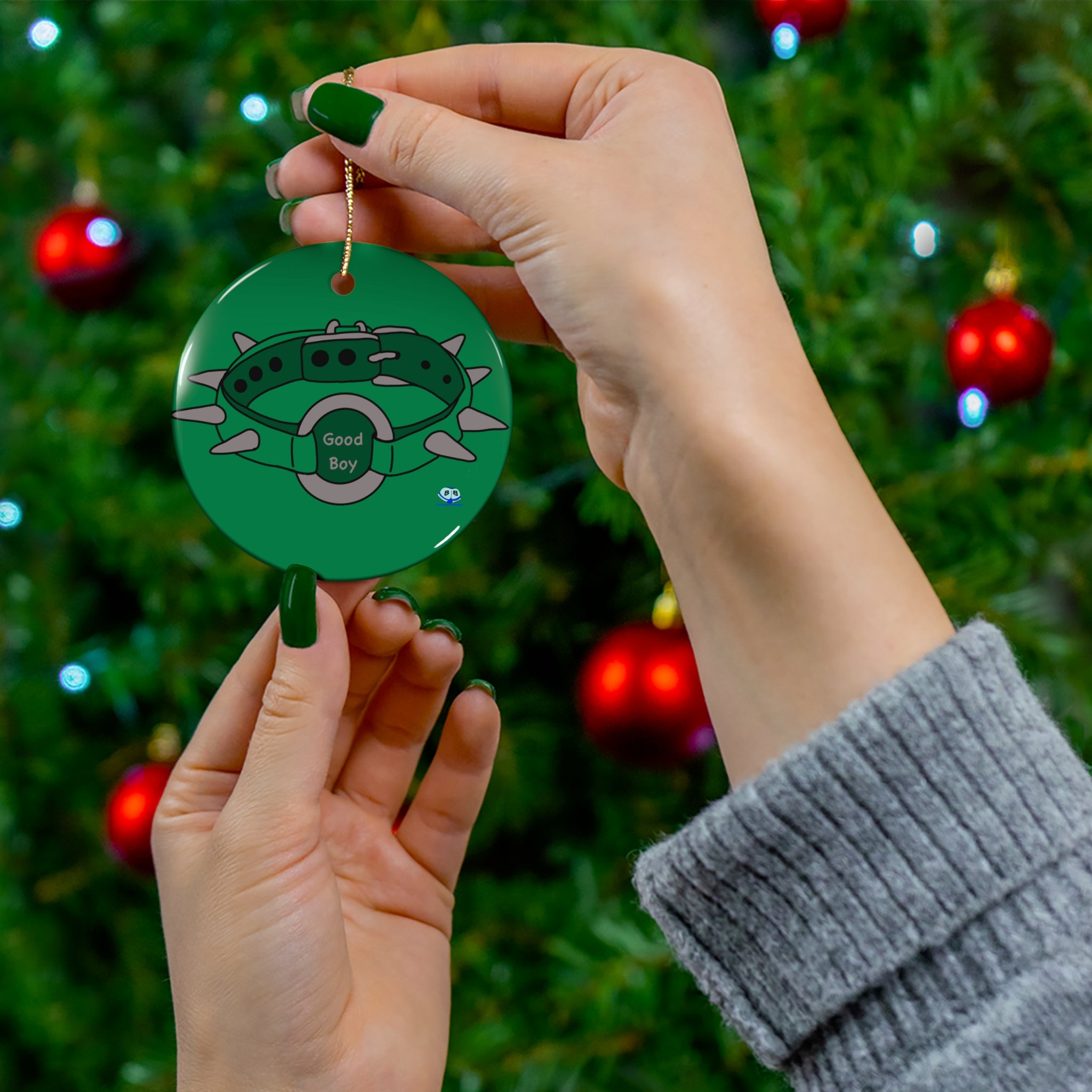 Ceramic Ornament - Spiked Collar (Green)