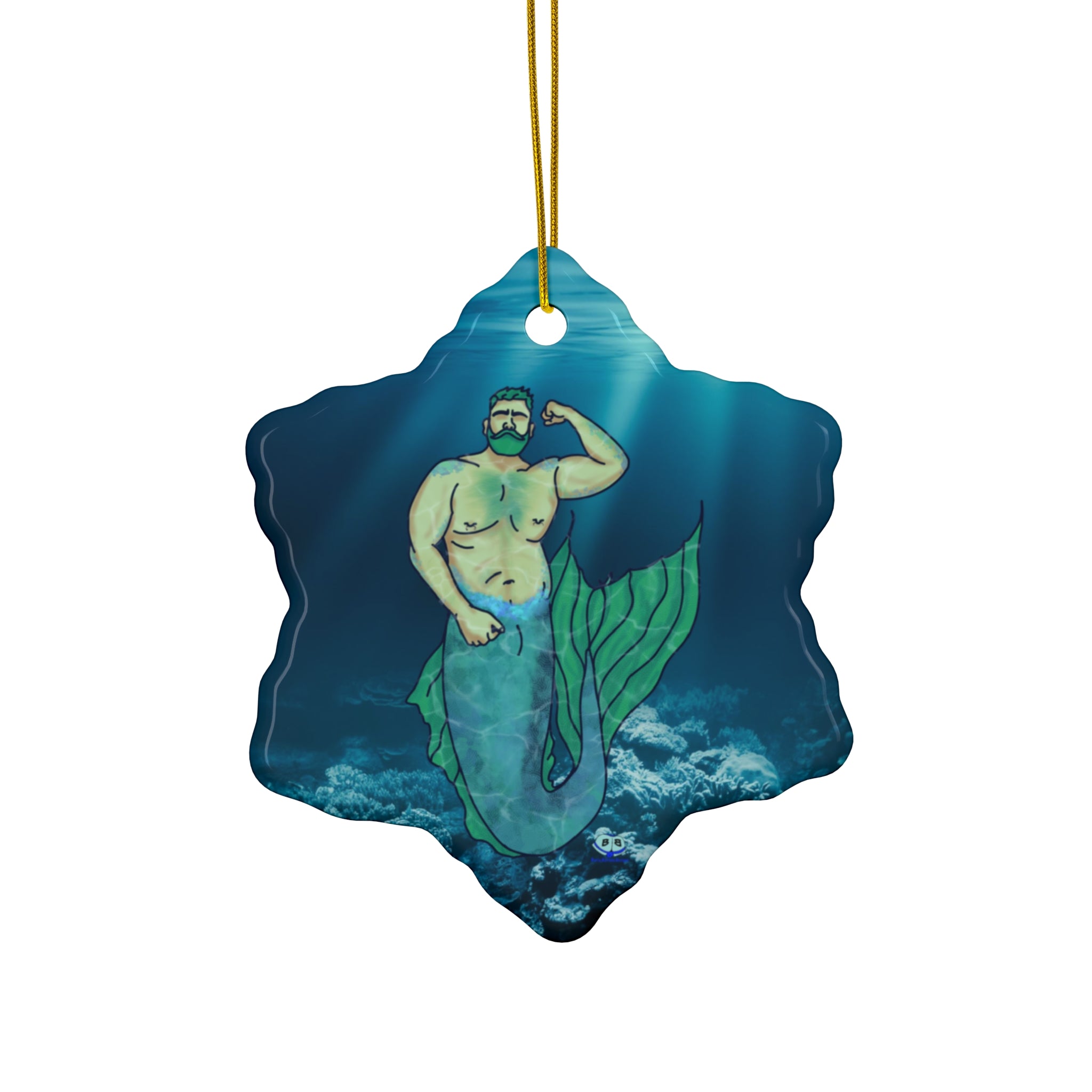 Ceramic Ornament - MerCub Green Merman