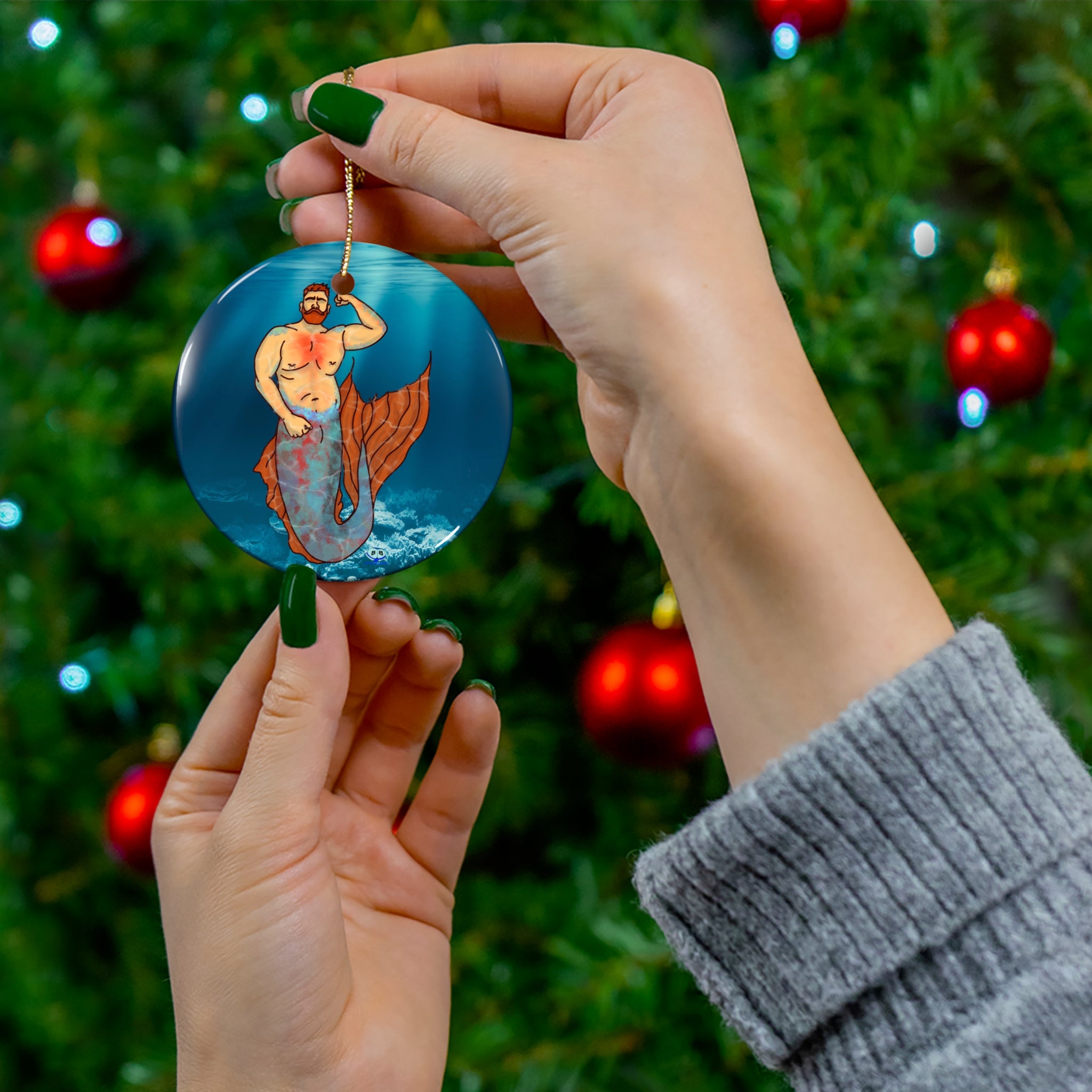 Ceramic Ornament - MerCub Orange Merman