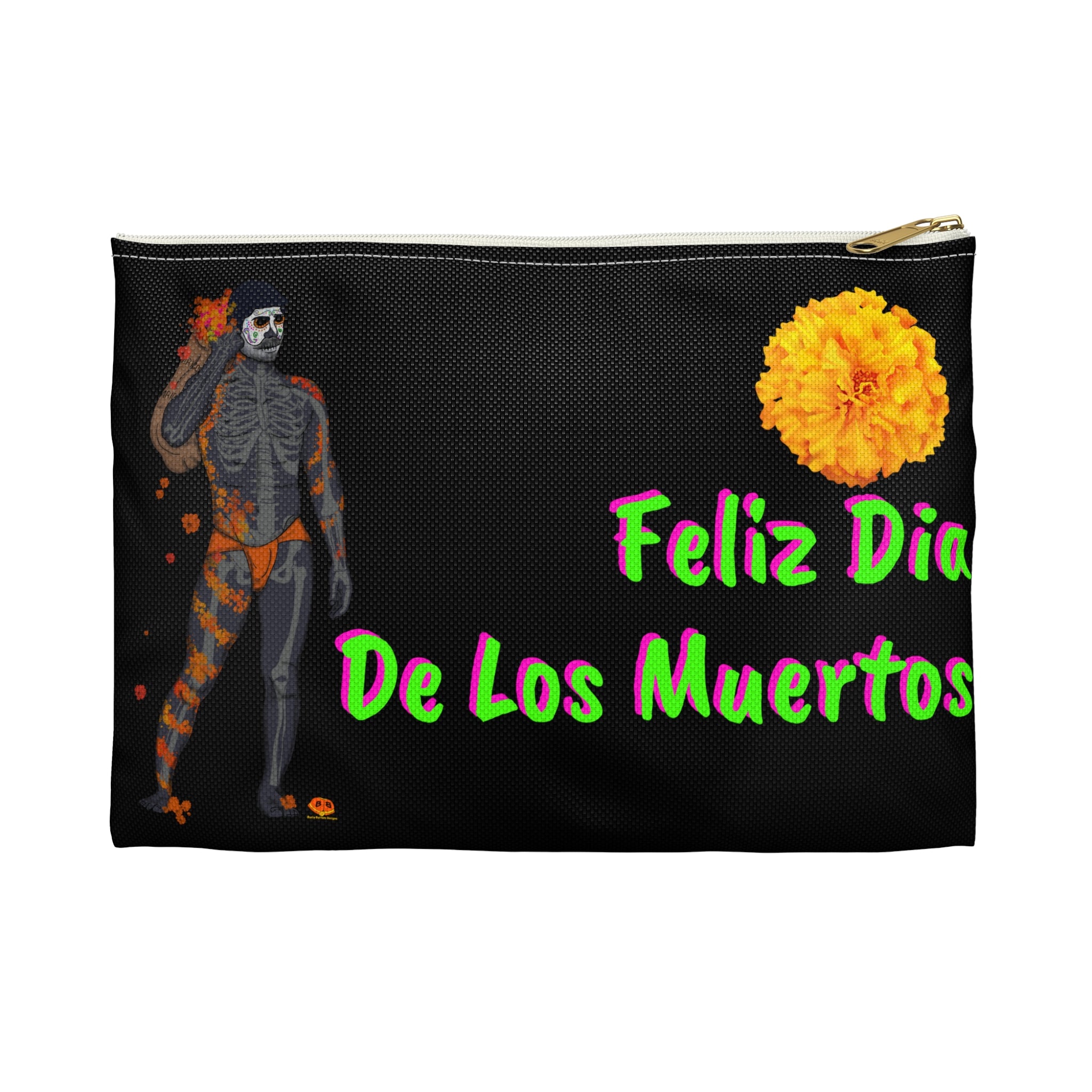 Zipper Gear Pouch - Marigold (Dia De Los Muertos)