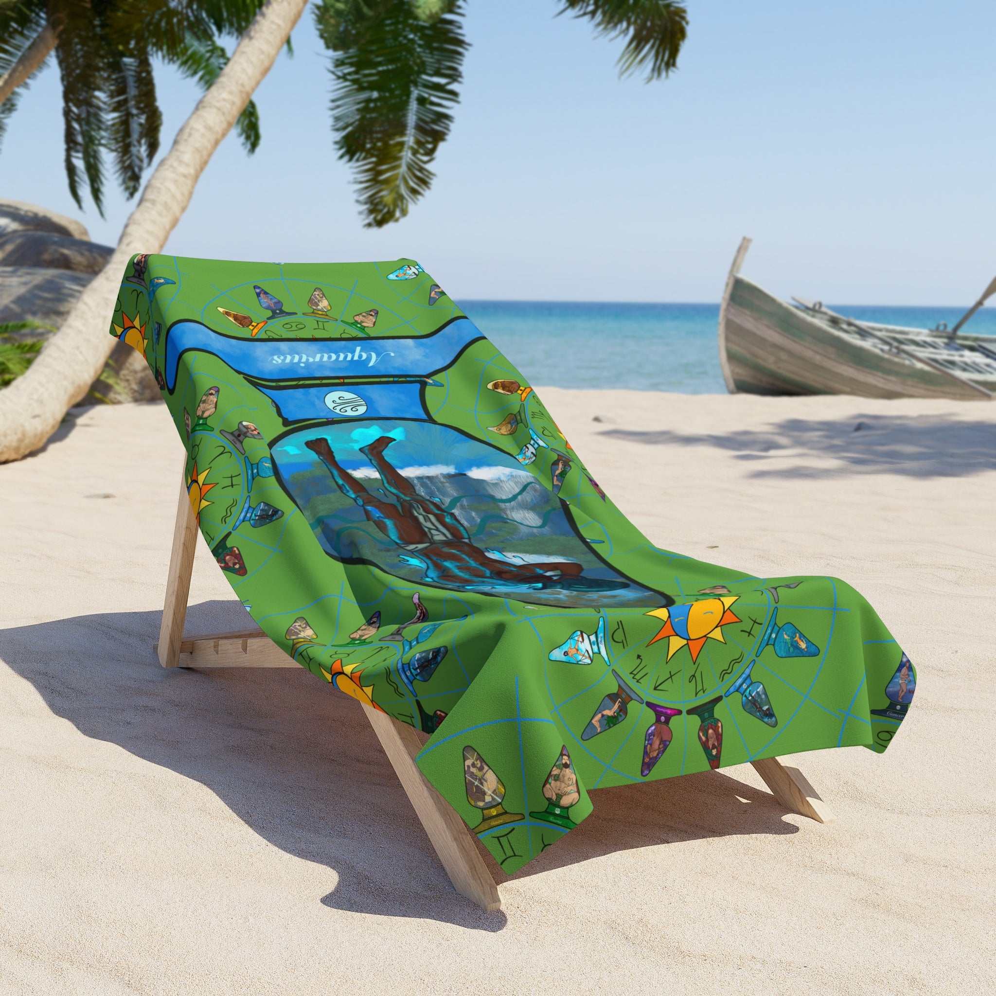 Beach Towel - Zodiac Butt Plug: Aquarius Burly Bottom Designs Beach Towel - Zodiac Butt Plug: Aquarius Burly Bottom Designs