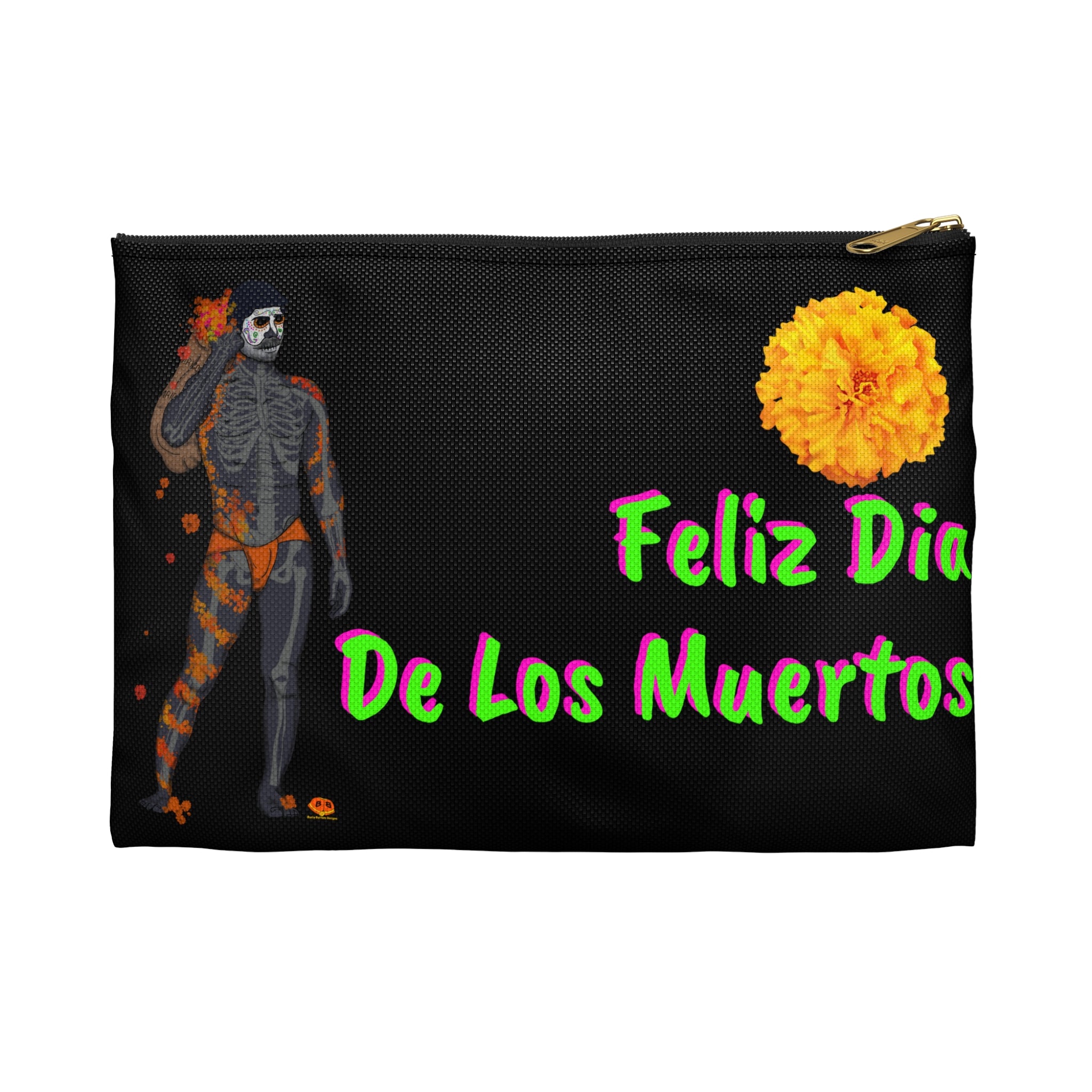 Zipper Gear Pouch - Marigold (Dia De Los Muertos)
