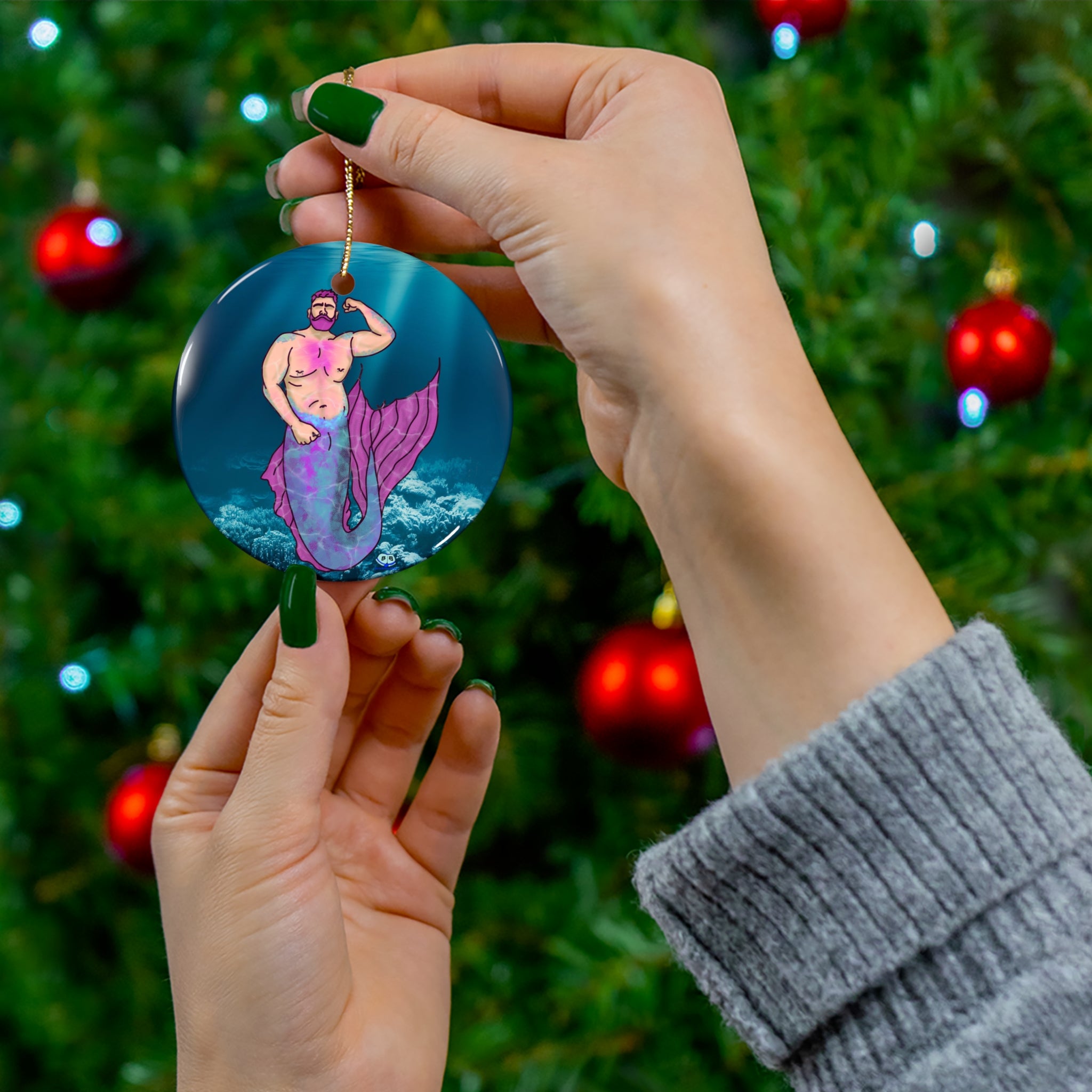 Ceramic Ornament - MerCub Pink Merman