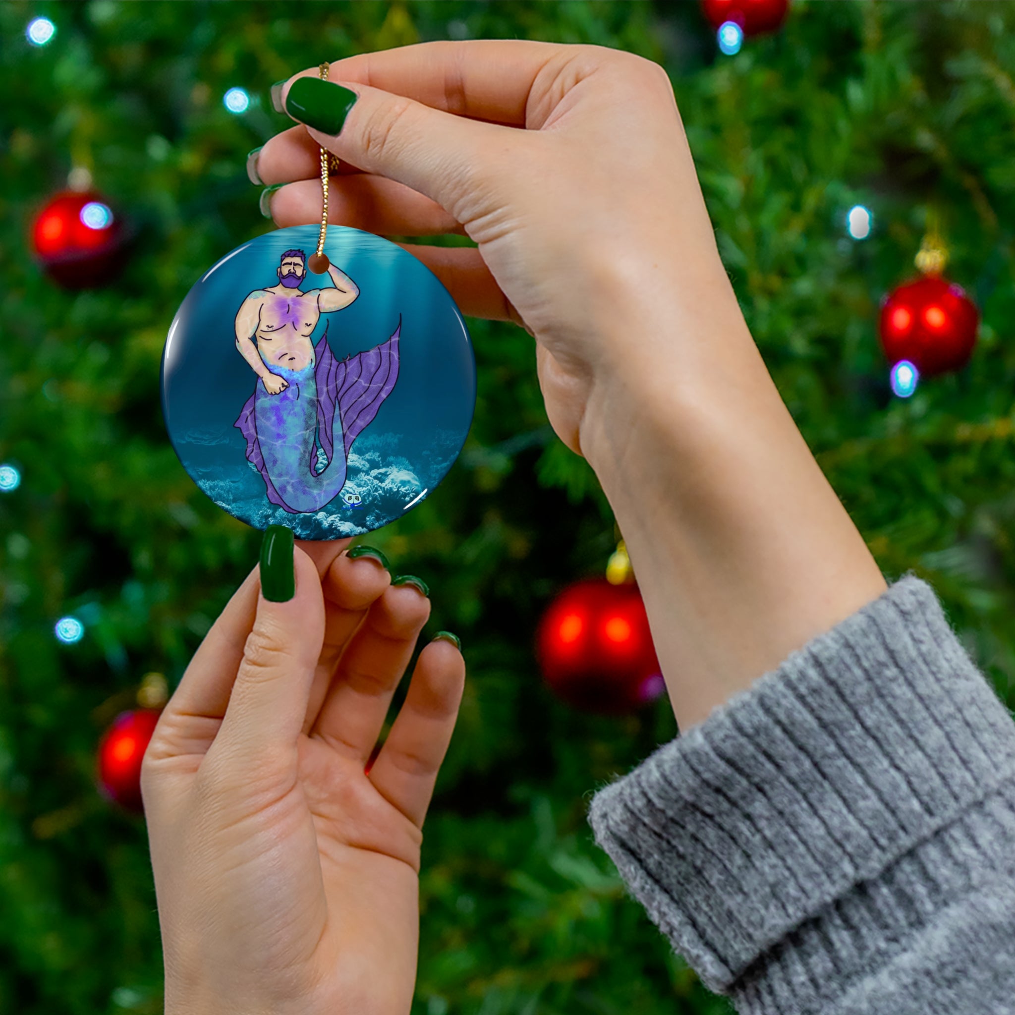 Ceramic Ornament - MerCub Purple Merman
