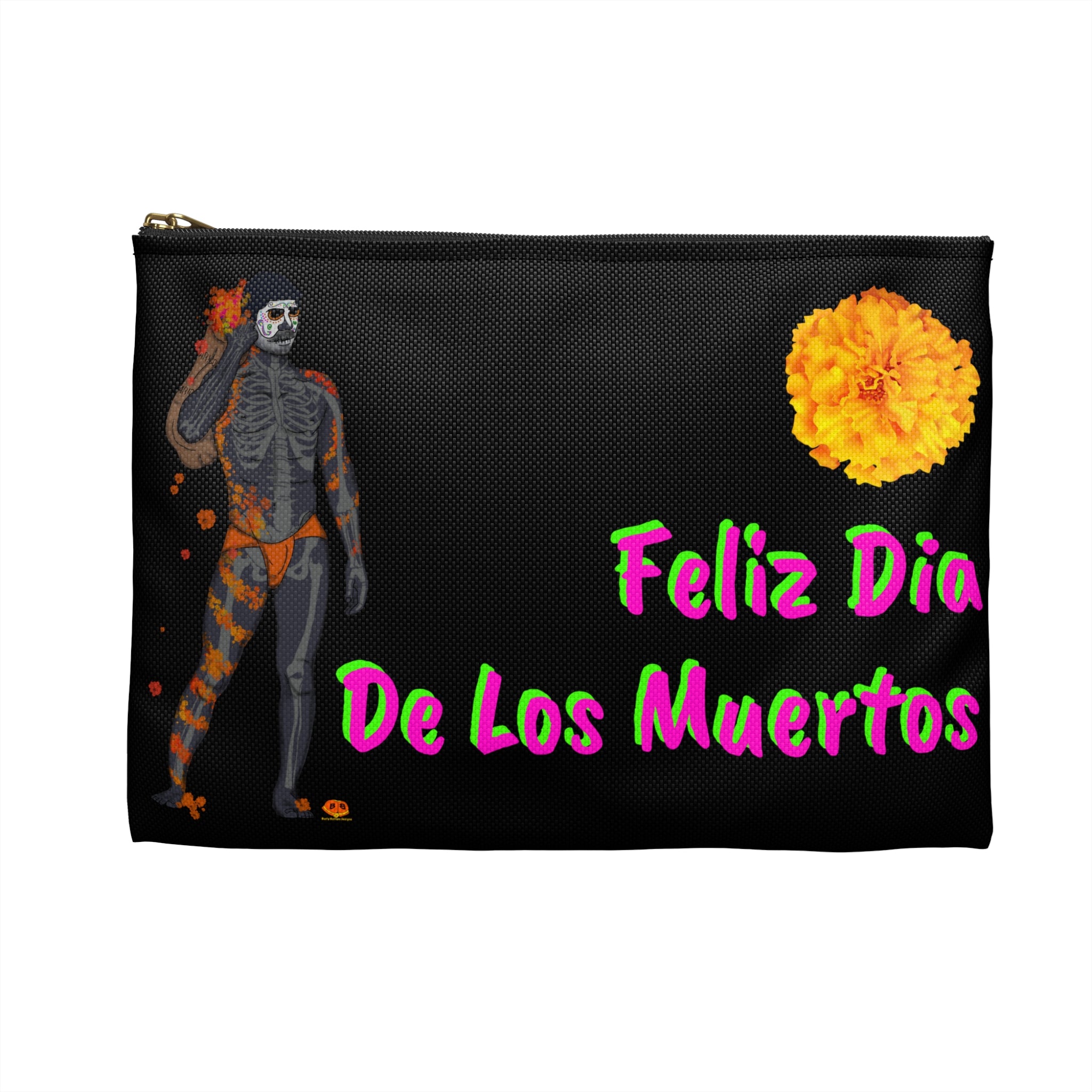 Zipper Gear Pouch - Marigold (Dia De Los Muertos)