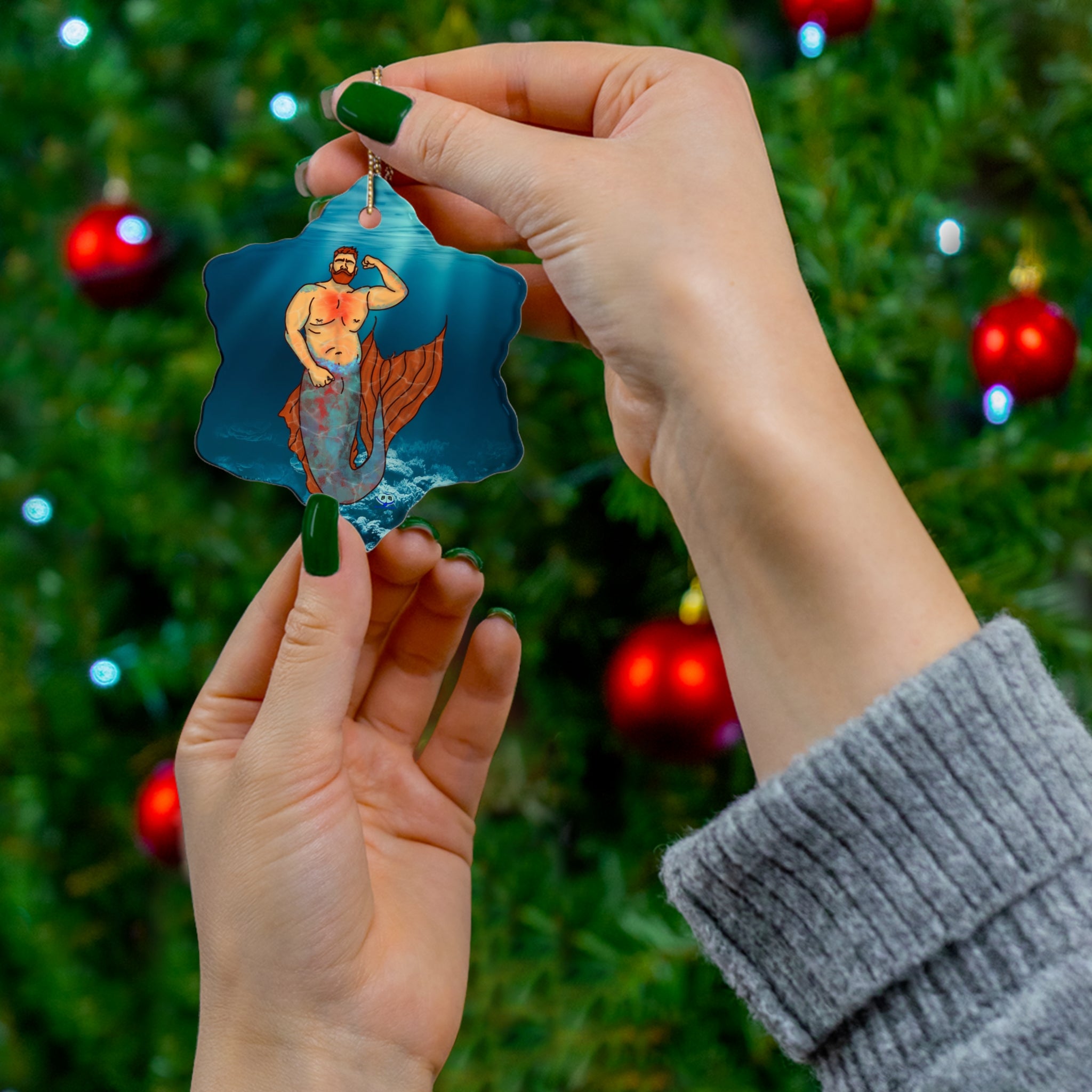 Ceramic Ornament - MerCub Orange Merman