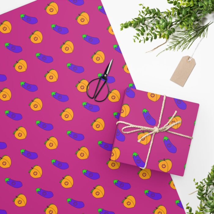 Wrapping Paper - Power Top / Eggplant &  Power Bottom / Peach on Hot Pink - Image 2