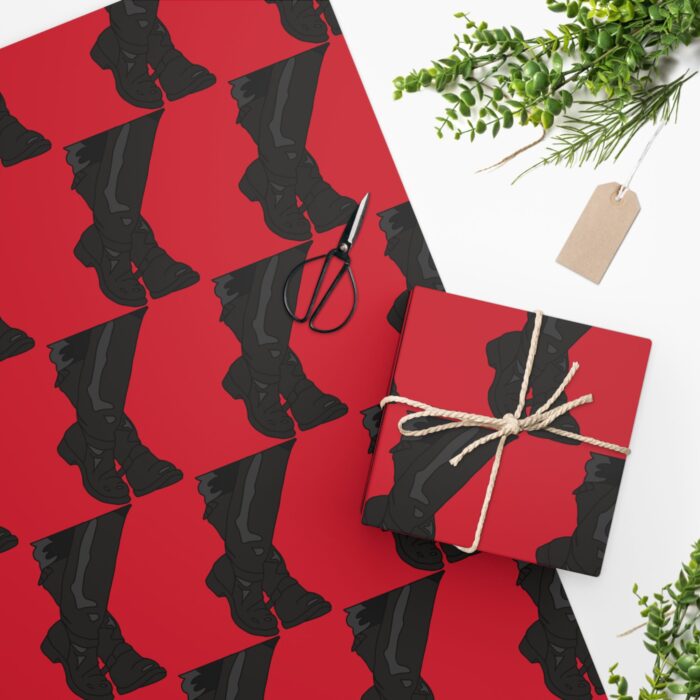 Wrapping Paper - Leather Boots on Red - Image 2