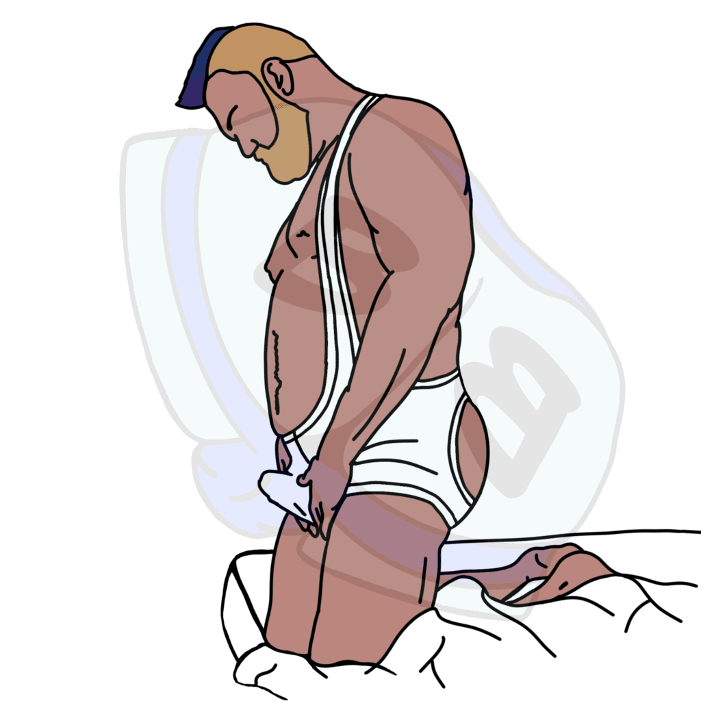Describing subject of a drawing: Singlets are amazing!  What a great way to frame the chest and belly