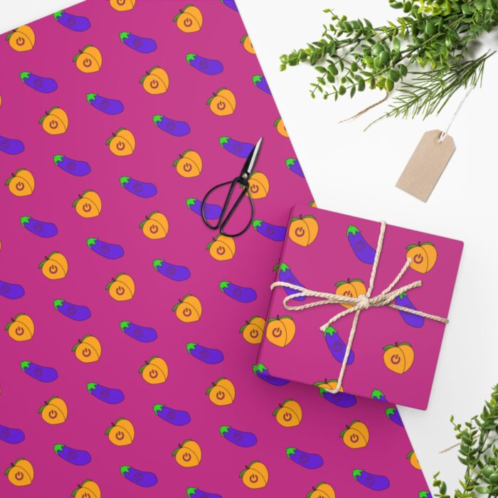 Wrapping Paper - Power Top / Eggplant &  Power Bottom / Peach on Hot Pink - Image 4
