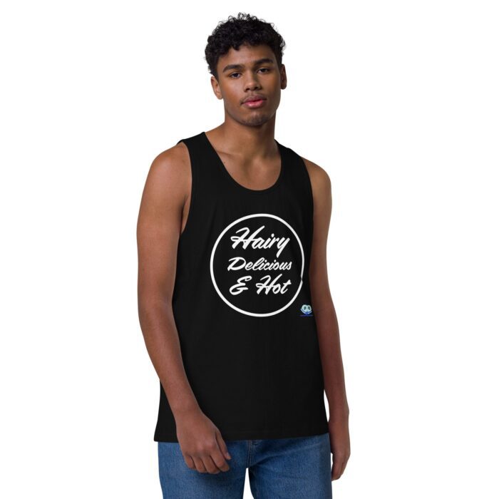 Men’s premium tank top - Hairy, Delicious, and Hot - Image 2