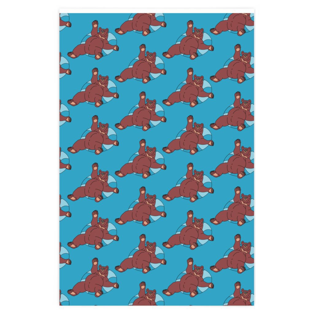 Wrapping Paper - Inner Tube Bear on Blue