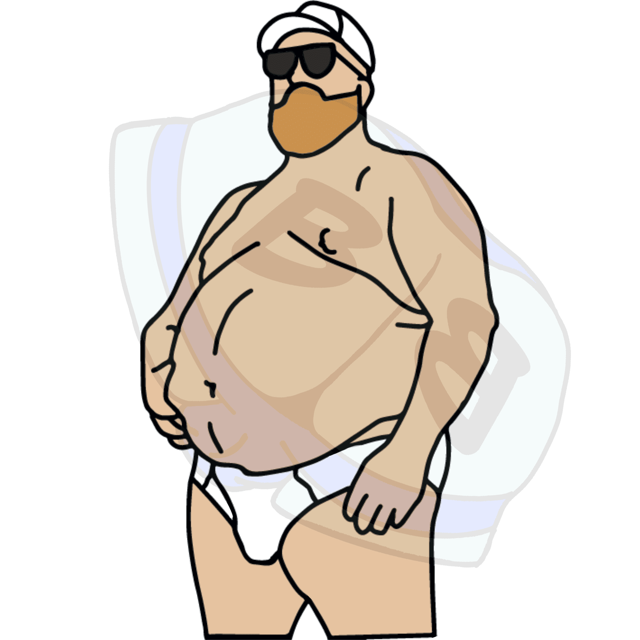 Describing subject of a drawing: No body shaming here!  We love men of all shapes