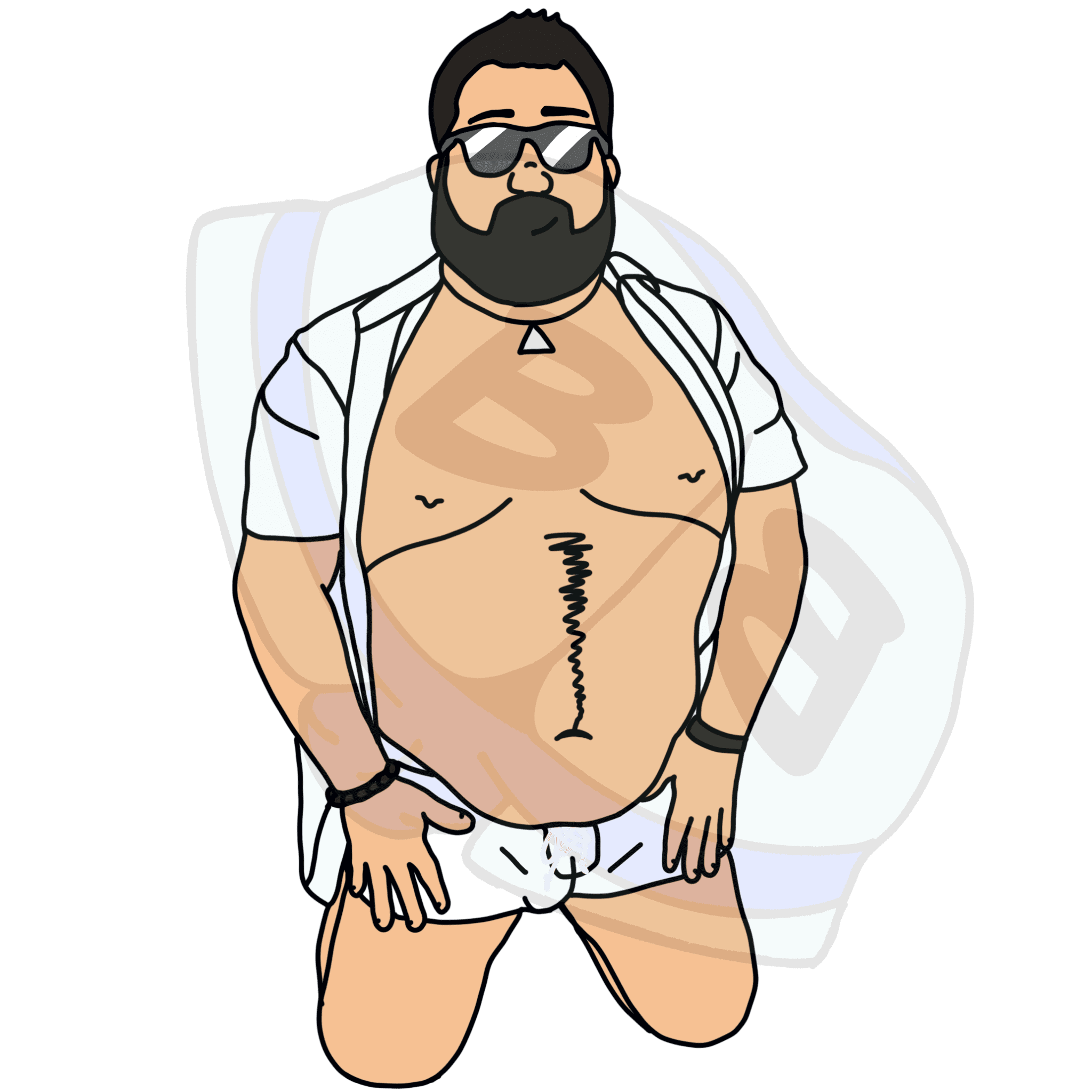 Describing subject of a drawing: No body shaming here!  We love men of all shapes