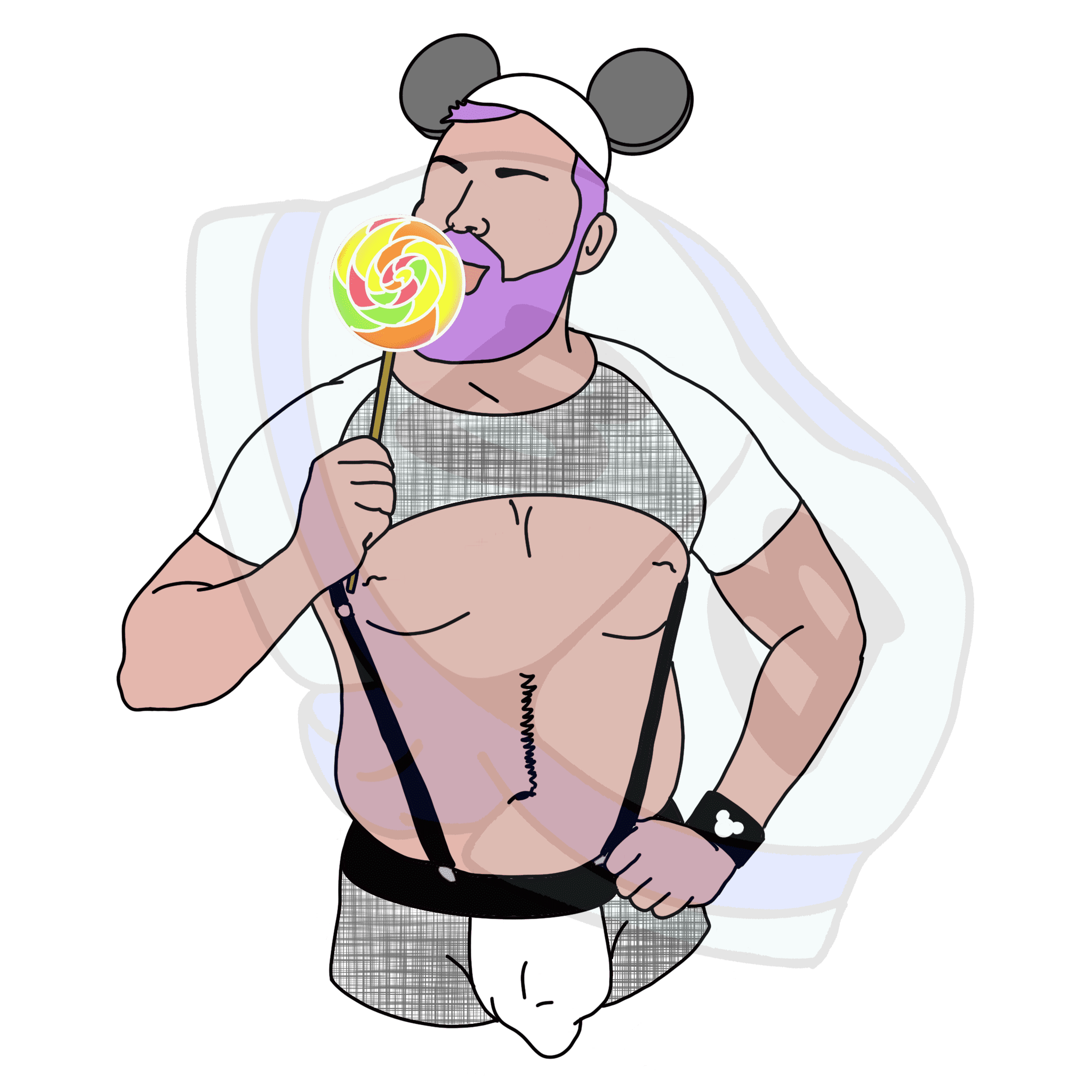 Describing subject of a drawing: Remember those giant suckers you'd get at the theme parks that were as big as your face?  You've always loved sticking big sticky things in your mouth....you whore!