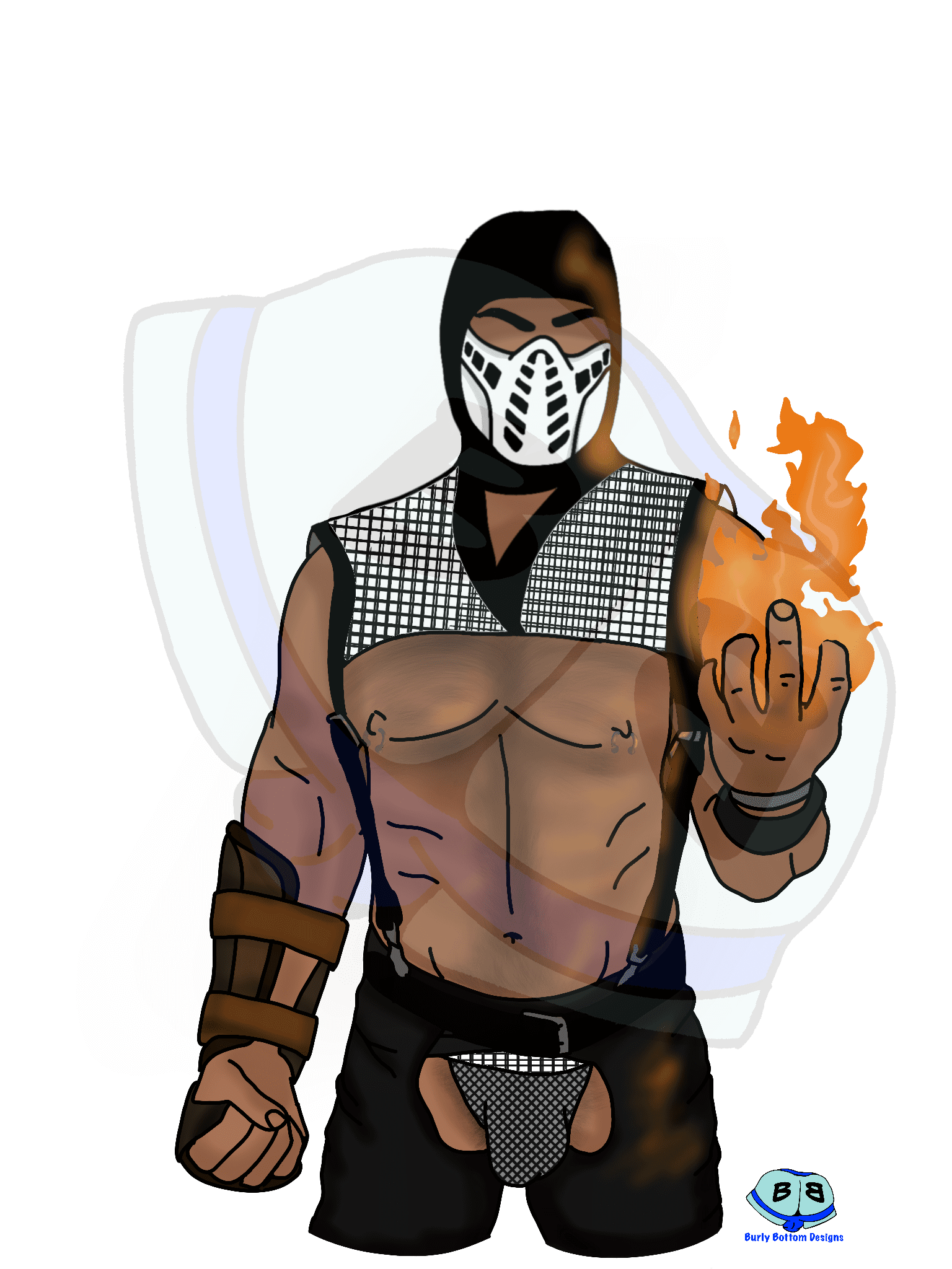 Finish Him Describing subject of a drawing: Get over here and finish him! Your favorite fighting game gets a nod in this fiery design!