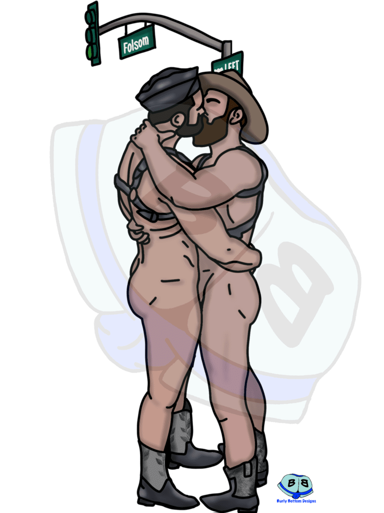 Describing subject of a drawing: Anything goes at Folsom.......you never know what you'll see...or taste....or get inserted.