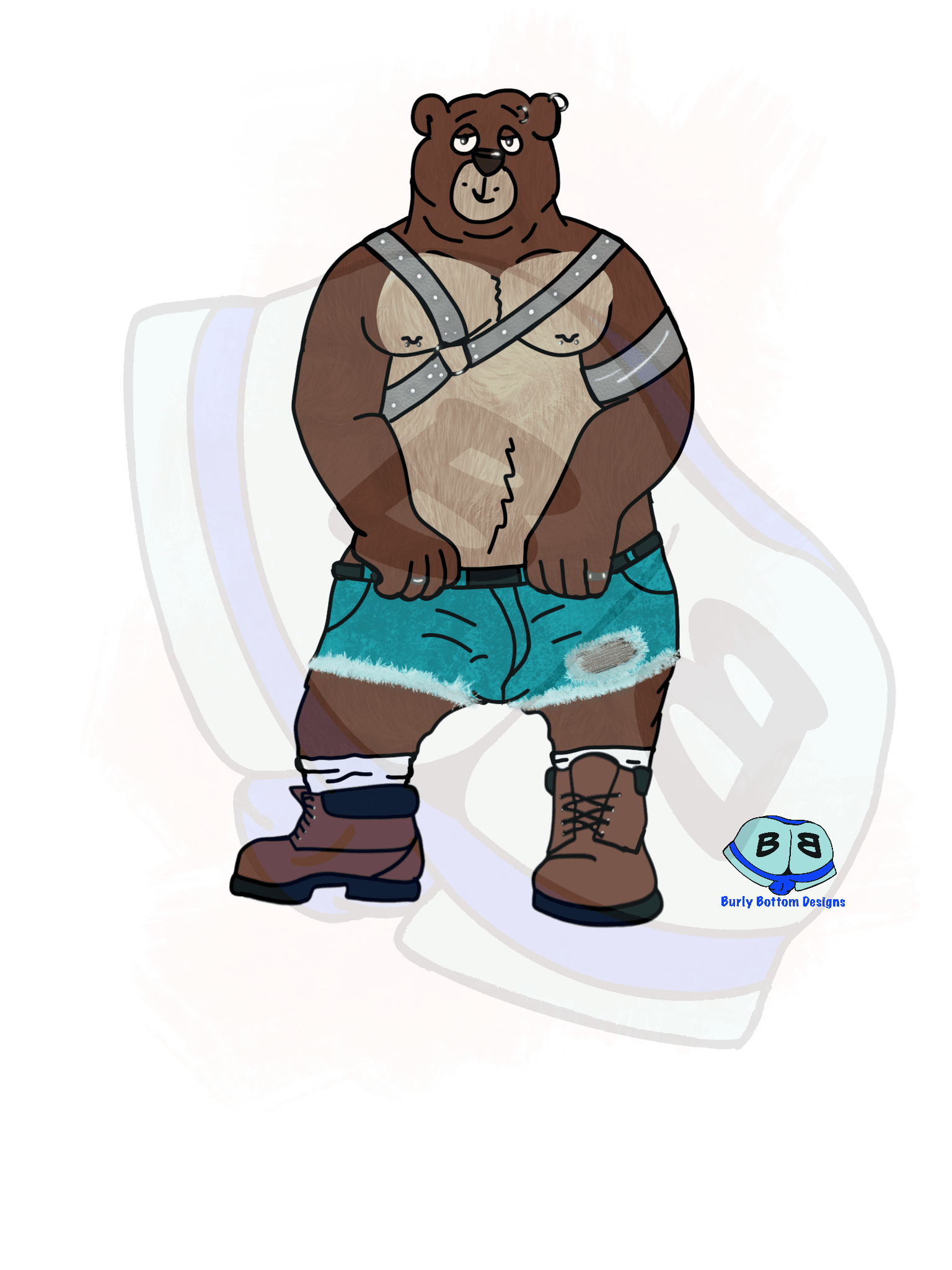 Describing subject of a drawing: This furry is ready for the campground!