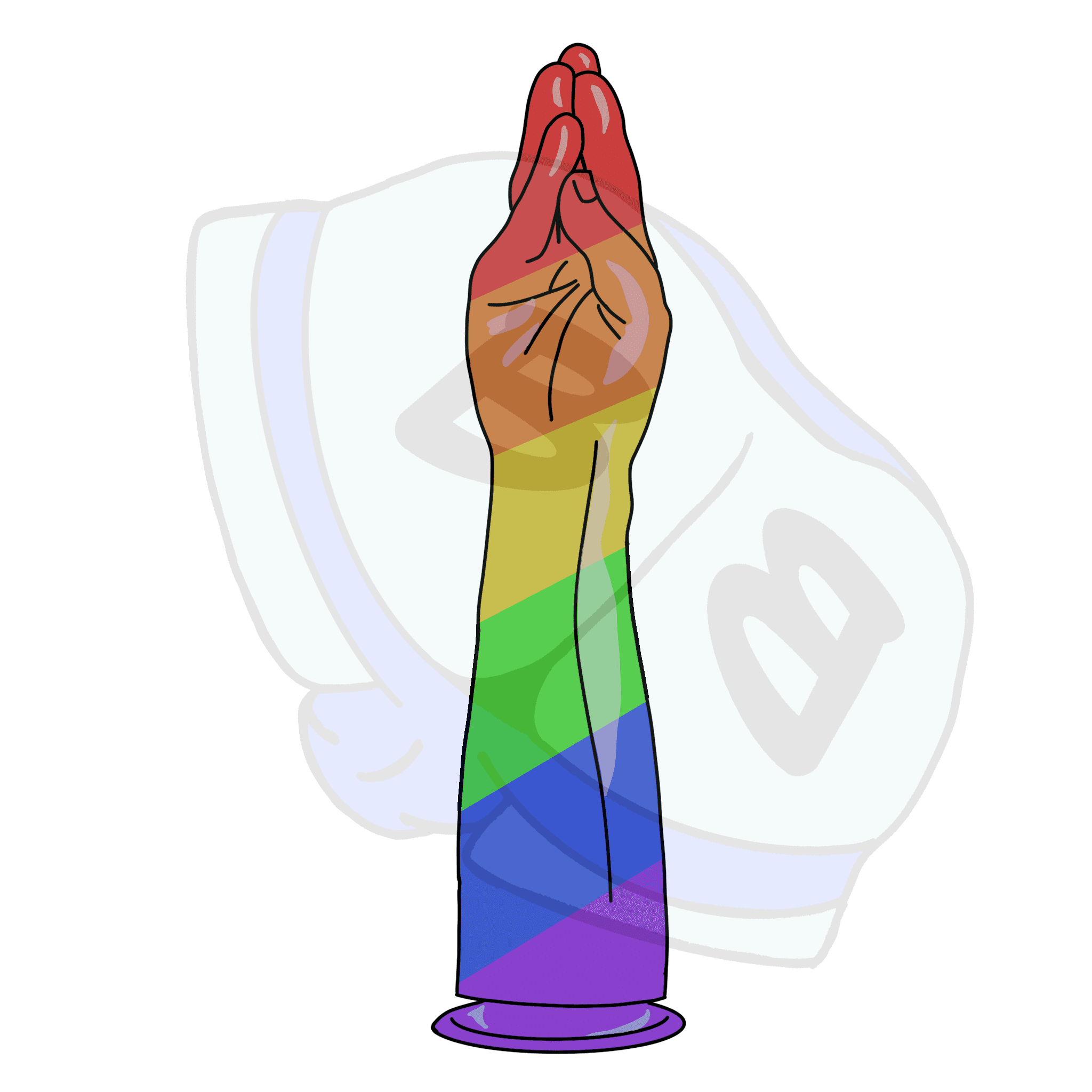 Describing subject of a drawing: Be proud if you can fit this entire thing inside you!  Give yourself a hand!
