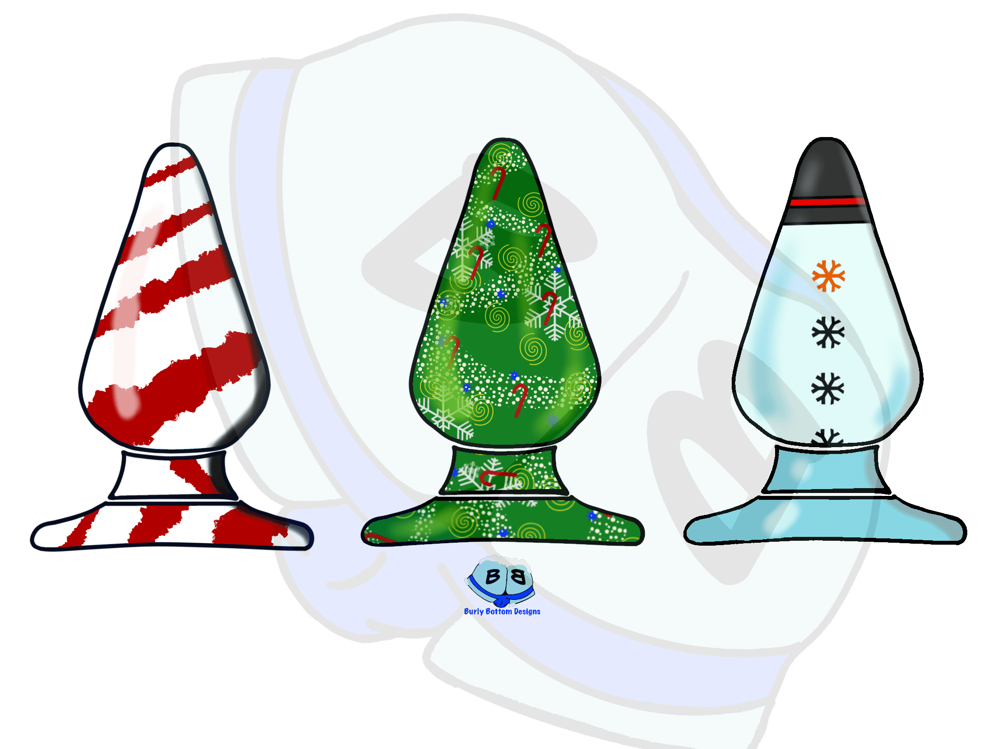 Holiday Butt Plugs Describing subject of a drawing: Everyone wants their stockings to get stuffed for the holidays......this is for the discerning bottom who needs a little more!