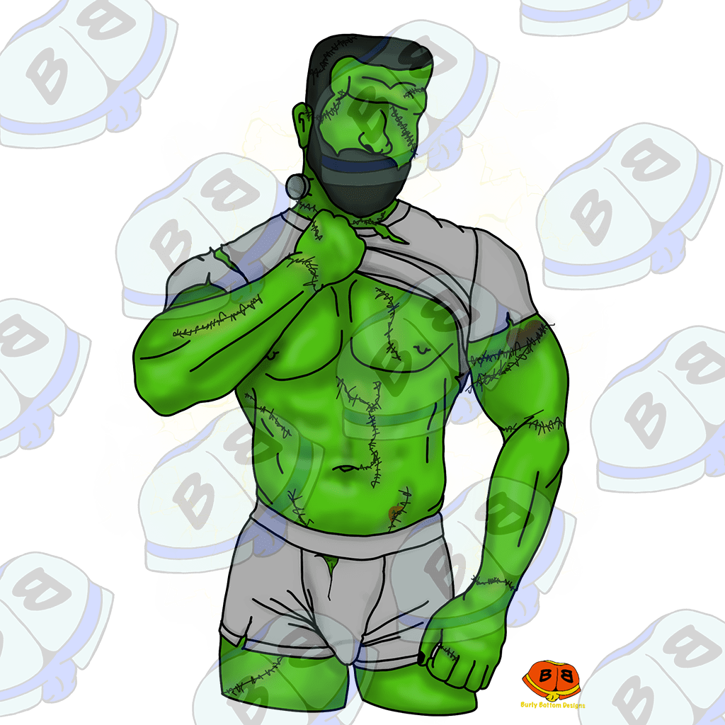 Describing subject of a drawing: It's a graveyard smash!  This monstrous creature wants to show you his monstrous creature!