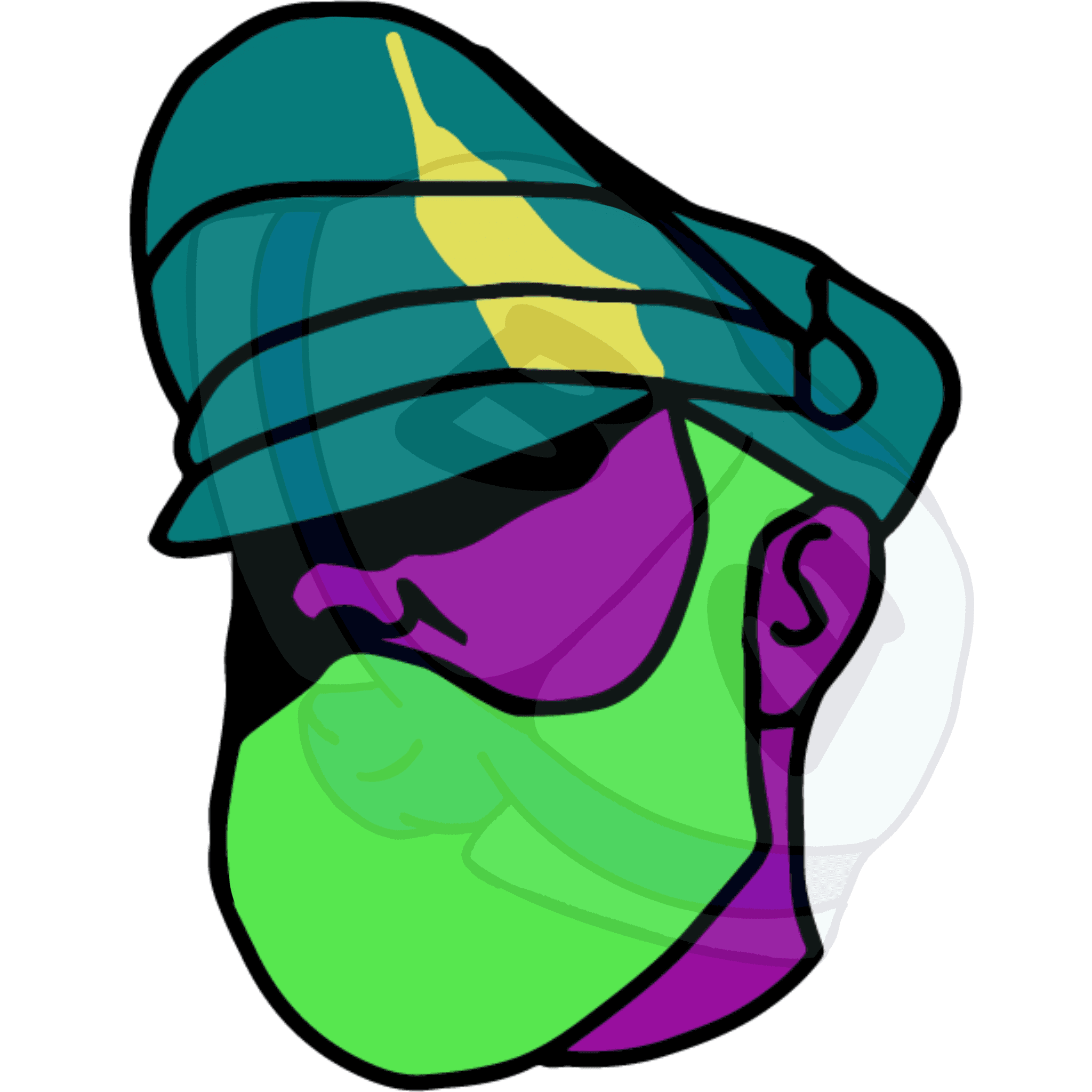 Describing subject of a drawing: A classic profile of a bearded daddy in a leather had with solid colors giving this a Pop Art feel.