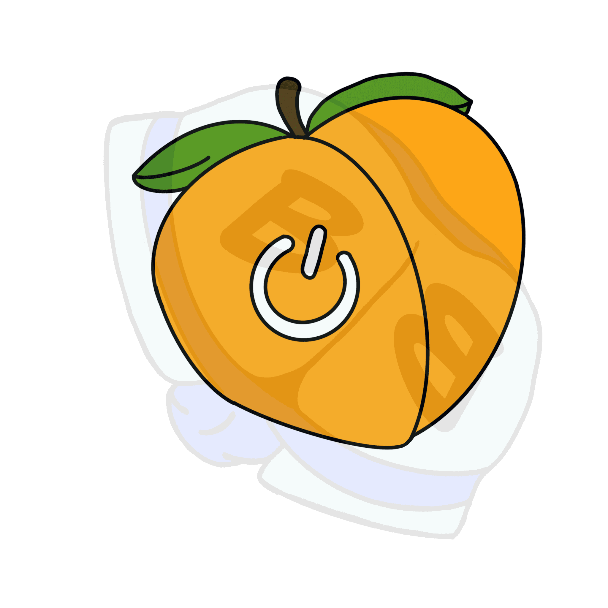 Describing subject of a drawing: Push to turn on this Power Bottom logo.  It's a power button...on a peach....get it?.....I'm hilarious.
