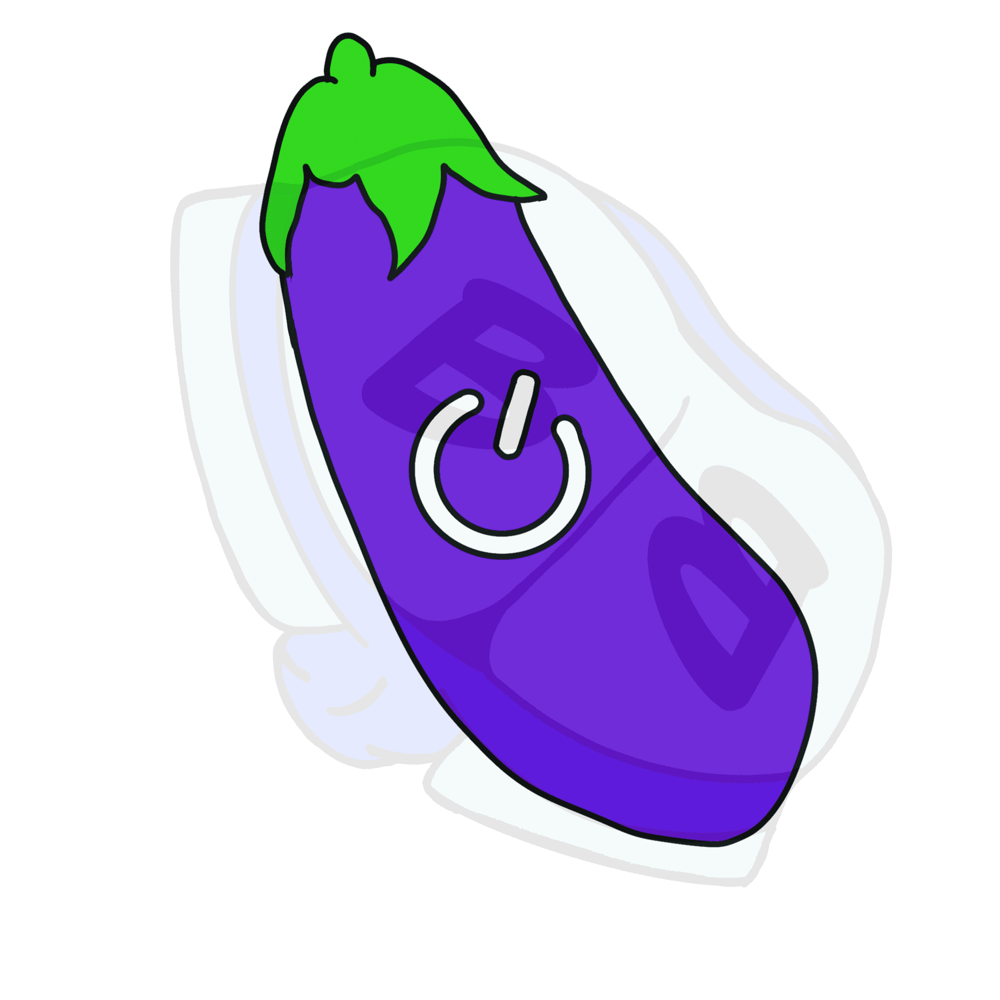 Describing subject of a drawing: Push to turn on this Power Top logo.  It's a power button...on an eggplant....get it?.....I'm hilarious.