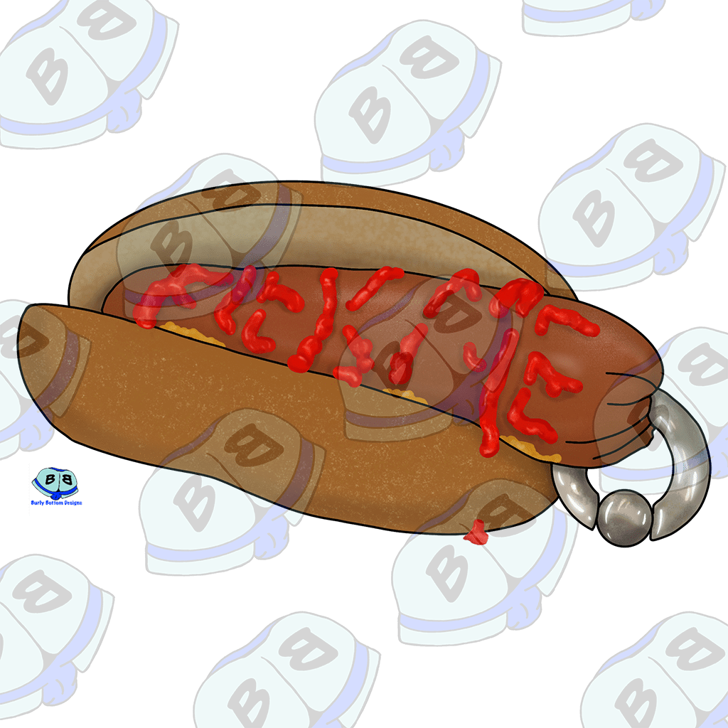 Describing subject of a drawing: Does this design make you want a hot dog?  Real bad?  Wait