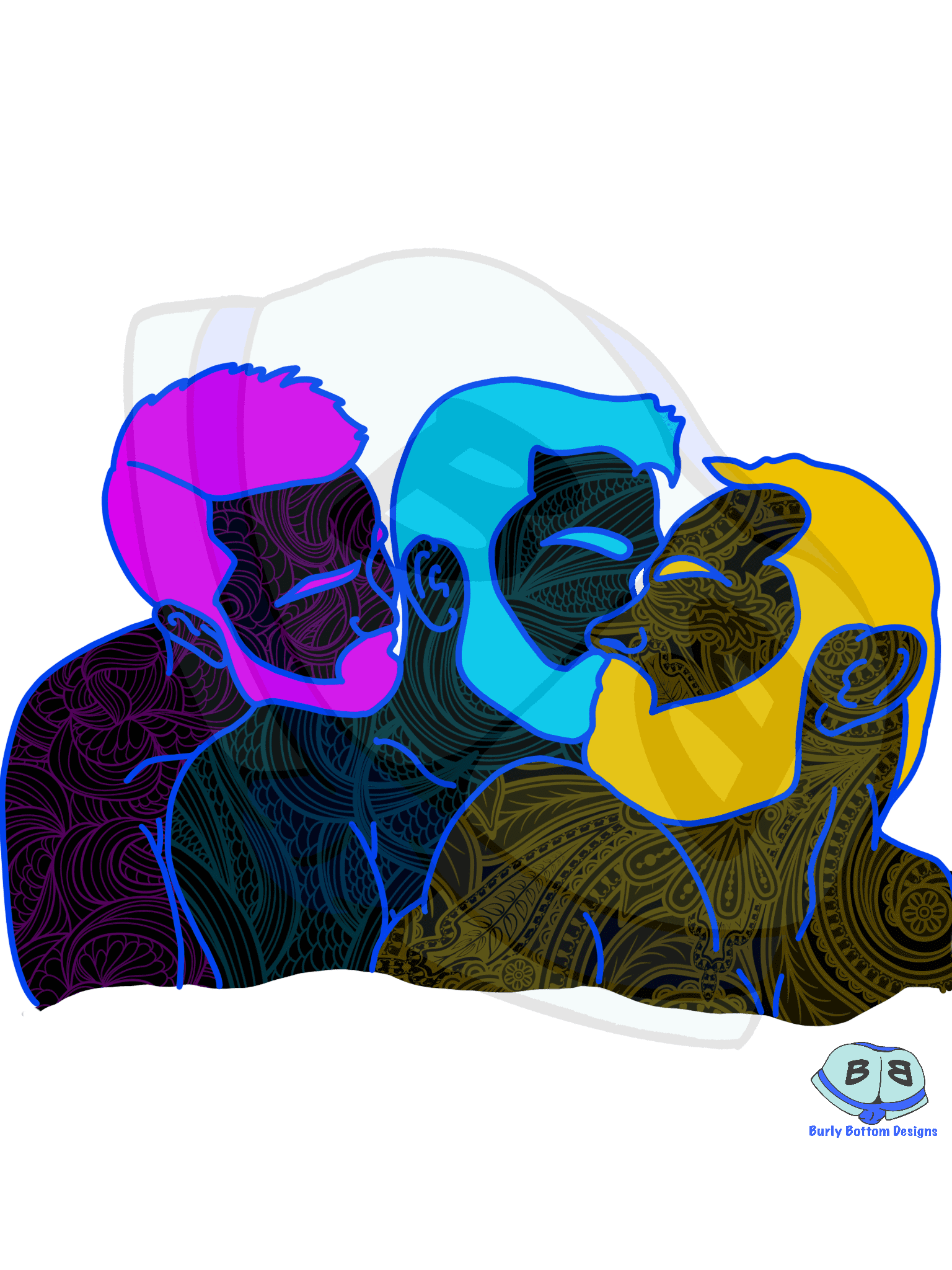 Throuple Pop Art Describing subject of a drawing: You can never have too much of a good thing. And love knows no boundries. So love who you love and be loved by who loves you