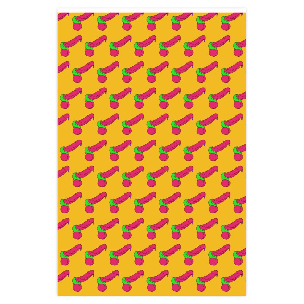 Wrapping Paper - Pop Art Cock and Ball Stretcher on yellow