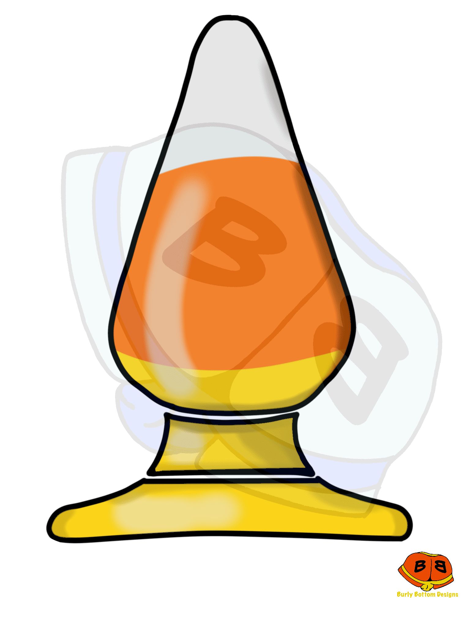 Describing subject of a drawing: The Butt Plug that started them all!  The Candy Corn is a divisive candy but we can all agree that butt plugs are a treat everyone can enjoy.