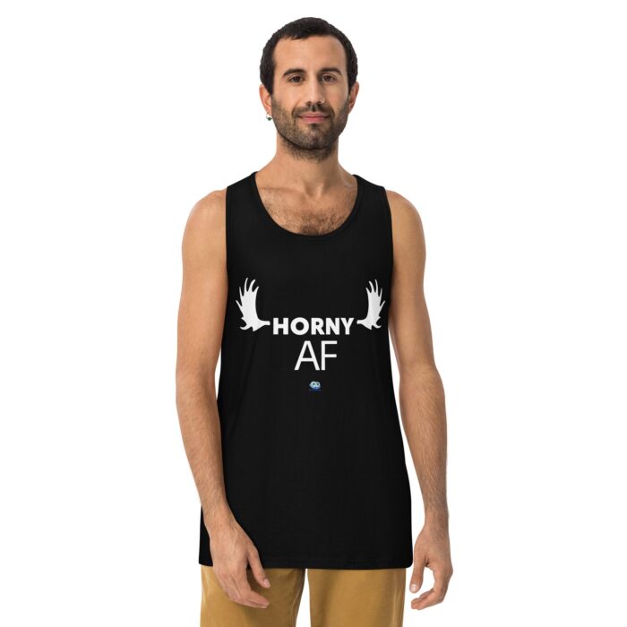 Men’s premium tank top - Horny AF - Image 2