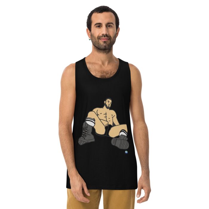 Men’s premium tank top - Waiting in Boots - Image 2