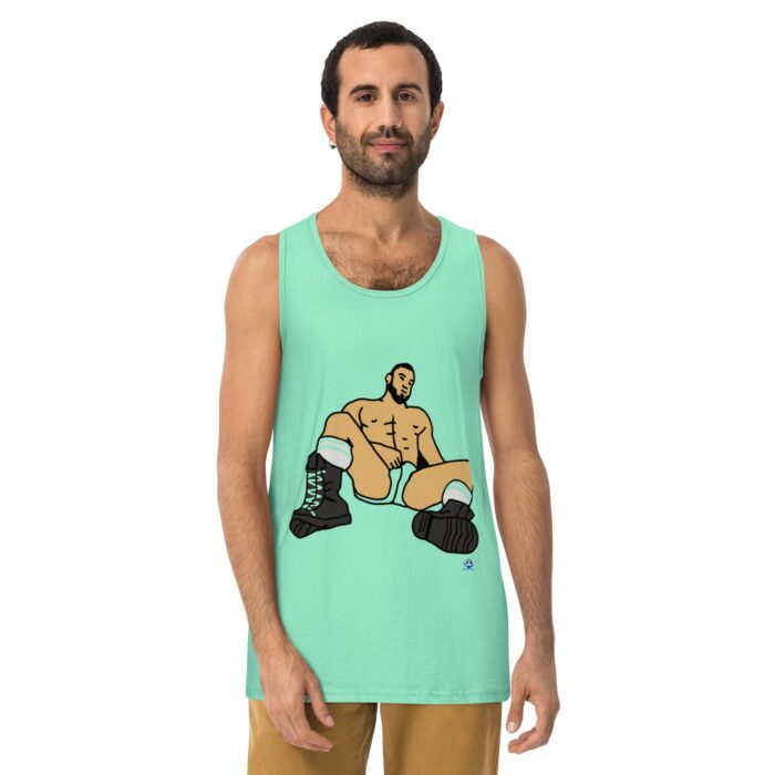 Men’s premium tank top - Waiting in Boots - Image 12